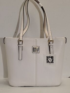 Anne Klein Ivory White Pebbled Leather Tote with Gold Accents NWT/CALL OUTS